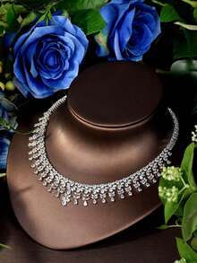 1 Set Fashionable Cubic Zirconia & Floral Decor Jewelry Set, Suitable As Engagement Gift For Women