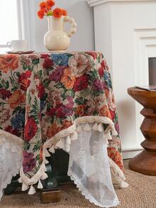 1 khăn trải bàn tròn hoa nhiều màu Jacquard, trang trí tua rua thắt nút thủ công, phong cách trang trại cổ điển, thích hợp cho các ngày lễ, họp mặt gia đình, tiệc sinh nhật, trang trí nhà cửa, mọi mùa - Nhiều màu - Xem 11