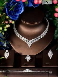 1 Set de joyería de lujo, decoración con corazón de circonita cúbica, adecuado para uso en fiestas de mujeres