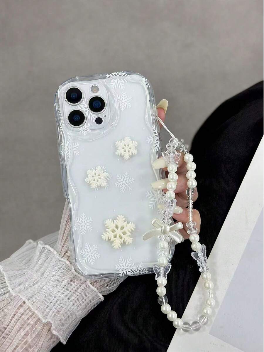 DIY奶油纹理波浪边亮油雪花雪人彩绘装饰防震手机壳，配手工串珠手链配件，兼容 17 Pro/17 Air/17/17 Pro Max/16/11/16 Pro/16 Plus/16 Pro Max/16 e/15 Pro Max/13/14/12/XS/XR/7G/8ung，Galaaomi兼容Redmi，国际版，非国内版 - 彩色 - 查看 1