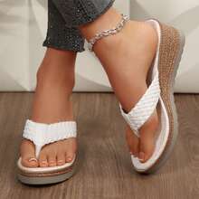 Womens Summer Open Toe Sandals Braided Flip Flops Flat - White - View 9