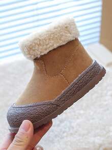 1 Pair Fashionable Solid Color Snow Boots, With Side Zipper Design For Easy On/Off, Thick Insulated Lining, Suitable For Boys & Girls, Ideal For Outdoor & School Wear In Autumn/Winter