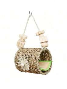 1pc Handwoven Grass Bird Nest, Spherical Open Birdhouse, Parrot Warm Nest, Yard Decor, Suitable For All Seasons, Random Color, Natural Material Color Variation Is Normal