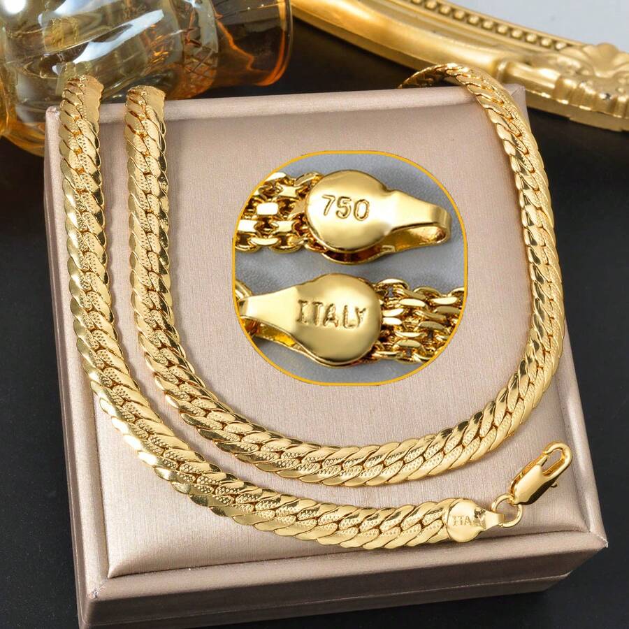两件套18K镀金纹理互扣项链和手链首饰套装，时尚迷人，适合日常佩戴和派对礼物 - 金色3 - 查看 1