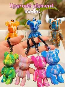 10 pezzi Set di pittura fai-da-te con orsetti fluidi, decorazione graffiti dipinta a mano, comprende colori, cucchiai, orsetti di plastica, pennelli, forniture creative per artigianato, set di pittura per il ritorno a scuola, laurea, eventi di festa, regali significativi per le vacanze, adatto anche per riempire le calze di Natale (disponibili orsetti con testa grande e testa piccola, colori casuali)