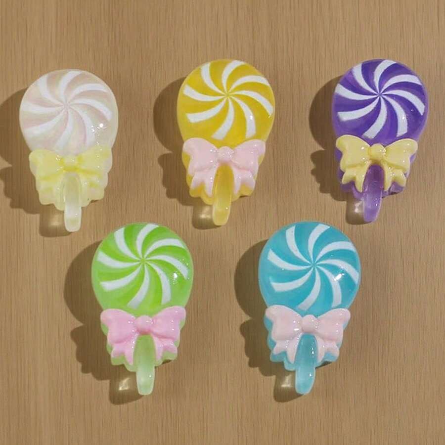 30pcs Lollipop Candy Bow Charm Cute Girly Resin Decorations - Colorful DIY Jewelry, Shoes And Phone Case Accessories - Random Mix