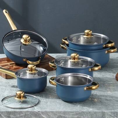 410 Stainless Steel Cookware Set For Induction Cooker, Non-Stick Cookware Set, Heat Resistant, Frying Pan, Skillet, Wok, Multi-Function, Stylish, Durable, Perfect Gift For Ladies, Mom, Family, Friends (Cannot Be Used On Open Flames)