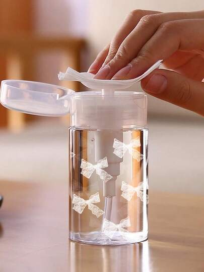 3.38oz/6.76oz Refillable Travel Bottle With Lace Bow Design, Transparent PET Material, Portable Pump, Suitable For Makeup Remover, Toner And Nail Polish Remover, Round Top, Hand Wash Only, Reusable (Handmade, 2cm Measurement Error Is Normal, Milliliter Is The Precise Unit)