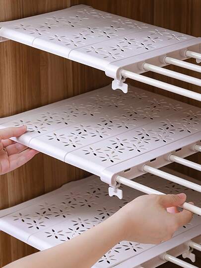 1 قطعة رف تخزين قابل للتعديل والتوسيع، رف عائم بدون حفر لخزانات المطبخ، اكسسوارات تنظيم المنزل، منظم خزانة، تصميم أبيض أنيق، بناء بلاستيكي متين