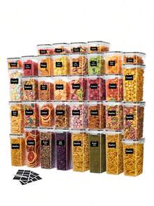 36pcs Pantry Storage Containers,Food Canister For Dry Food, Cereals, Airtight Food Storage Containers With Lids,Flour, Sugar, Ideal For Storage & Dishwasher - 黑與白 - 查看 1