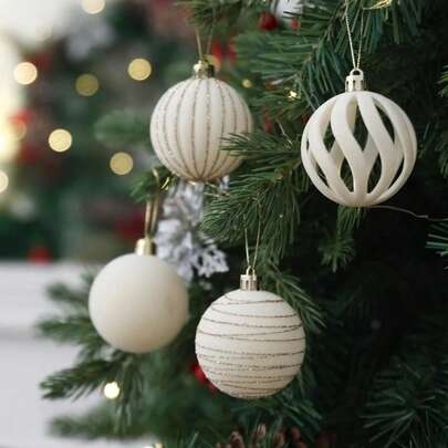 12个装圣诞球装饰品，白色植绒彩绘球圣诞树装饰品窗户圣诞装饰圣诞球，防碎圣诞球装饰品，圣诞球套装，适用于节日婚礼圣诞派对装饰，圣诞挂饰，家居圣诞装饰，新年，圣诞礼物，节日用品，家居装饰，房间装饰，节日装饰品