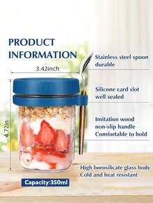 16oz/500ml [1/2 Pack] Overnight Oats Mason Jar With Spoon Lid, Sealed Oatmeal Container With Measurement Markings, Portable Cereal Canister - Blue/1pc - View 5