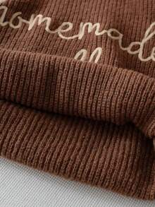 Boys' Simple English Letter Embroidered Knit Pullover Sweater, Suitable For Casual Everyday Wear, Spring/Autumn/Winter - Brown - View 9