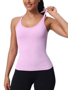 Workout Tank Tops For Women Built In Shelf Bras Padded -Racerback Athletic Tank Tops Ribbed Yoga Shirts - tử đinh hương - Xem 5