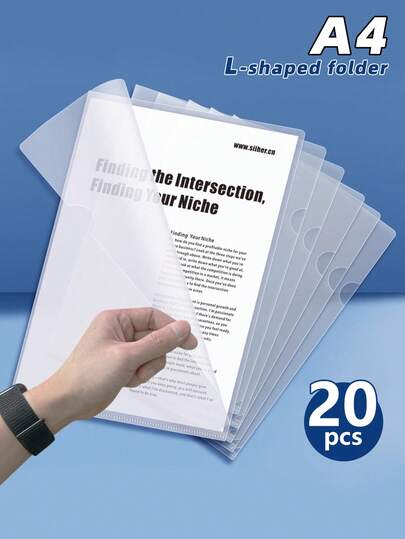 10/20 pastas de arquivo em formato de L, capas transparentes, suportes para papel A4, protetores grossos à prova d'água para uma página, organizadores de documentos, pastas de arquivo de plástico, bolsos embutidos, abertura curva, capas para relatórios, suportes para contratos/currículos/partituras, bolsas de design simples, sacos de classificação selados frente e verso, à prova d'água e poeira, suportes para documentos de uma página, presentes de volta às aulas/formatura