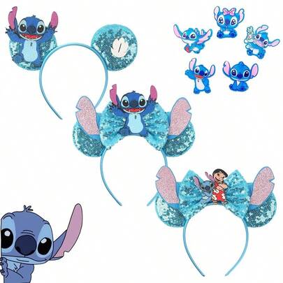 Disney 1pc Cartoon Party Headbands, Mickey Glitter Headbands, Mickey Minnie Ear Bow Headbands, Amusement Park Decorations, Party Dress Accessories, Funny Photo Performance Hair Clips, Face Wash Headbands, Party Gifts, Suitable For Giving To Friends And Family