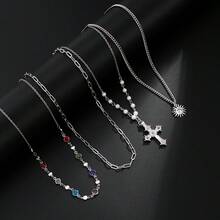 Gold Layered Cross Necklaces For Women, Stack Choker Vintage Pendant Cross Rhinestone Stacking Virgin Mary Necklace Dainty Waterproof Non Tarnish Summer Beachy Jewelry Gifts - 男士項鍊 - 查看 6