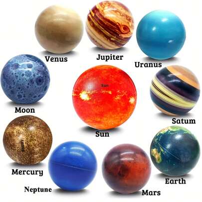 10pcs Solar System Planet Stress Balls, Planets & Earth Globe Patterns, Educational Astronomy & Space Theme Decor Gifts, Arm Or Hand Recovery Methods, Space Party Favors, Carnival Prizes