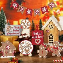 Zestaw 13 drewnianych tacek z piernikami i płatkami śniegu – idealny do dekoracji domu, biura i na imprezy świąteczne