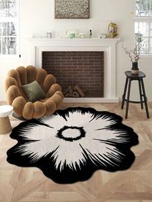 1 Stück schwarzweißer Blumenmuster Wohnzimmer Dekorationsteppich, bohemian-retro Stil Muster, Flaumiges Material mit 10mm Dicke, weich und angenehm anzufassen, leicht zu pflegen, wasserfest und fleckabweisend, rutschfeste Rückseite, Teppich für Lobby, Schlafzimmer, Wohnzimmer, Badezimmer, Küche, Büro, Raumdekoration und Fußmatte, ideal für Feierlichkeiten.