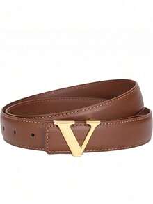 1/2pcs Retro Aesthetic Exquisite Style Belt Women's Smooth Buckle Belt Korean Version Fashion Letter V Belt Women's Belt Wear-Resistant