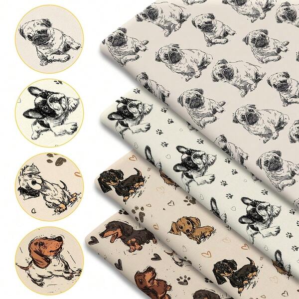 1 Piece Of Dog-Themed Quilting Fabric - Dimensions: 59 X 19.68 Inches (150 X 50 Cm), Featuring Lively Puppy And Paw Print Patterns, Suitable For DIY Crafts, Patchwork, Wallet Making, And Fabric Creation | Lively Design | Fun Patterns