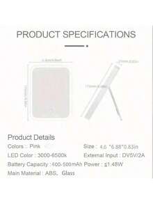 1 件装 LED 化妆镜，带 3 个灯、触摸屏、3 色可调、便携式折叠支架、紧凑型设计、白色简约 - 白色 - 查看 9