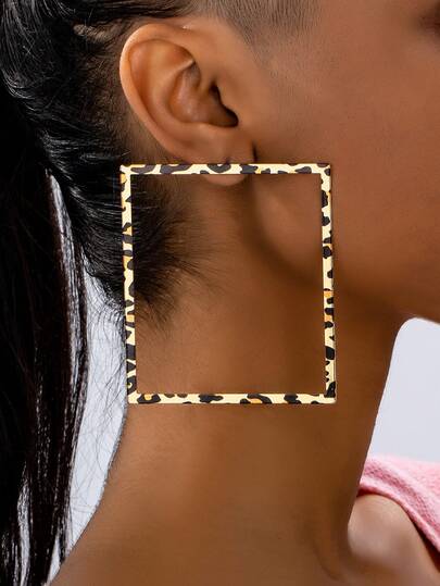1 Pair Fashionable Minimalist Elegant Leopard Print Golden Metal Square Stud Earrings, Versatile For Women Party Wear