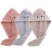 Cute Cat Coral Fleece Hair Towel Wrap Thick Water Absorbent Quick Dry Bath Wraps For Women Lightweight Soft Hair Drying Caps For Home Gym Travel Use