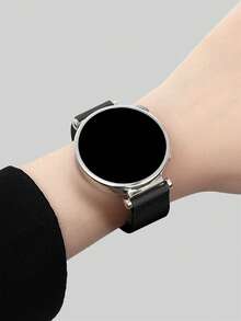 18mm 20mm 22mm Silicone Magnetic Strap With Textured Leather Pattern - Compatible With Samsung Galaxy Watch 6 5 4 40mm 44mm, Galaxy Watch 5 Pro, Galaxy Active 2, Watch 6 4, GT6 GT5 GT4 GT3 GT2 Pro - Comfortable, Unisex Design - Black - View 3