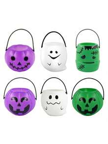 1pc-6pcs Halloween Witch Pumpkin Lantern, Black Flame Candy Bucket, Ghost Bucket, Pumpkin Bucket, Performance Decoration Props