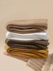 1/3/5/10/15/20双装 女士加厚纯色舒适保暖透气中筒袜，秋冬季 - 彩色 - 查看 3