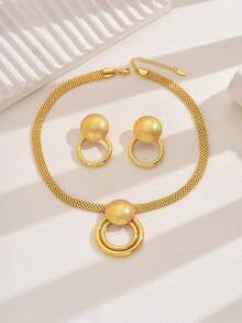 مجموعة مكونة من 3 قطع، قلادة وأقراط مطلية بالذهب عيار 18 قيراط، طراز فاخر وأنيق للنساء