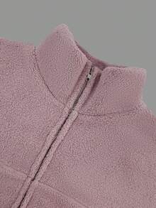 Women's Casual Fashion Stand Collar Drop Shoulder Sleeve Chest Splice Distressed Design Fuzzy Purple Jacket, Autumn/Winter