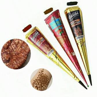 1片装海娜纹身贴纸，棕色、黑色、红色可选，临时纹身，半永久性防水海娜纹身贴纸，适用于临时人体彩绘和纹身设计