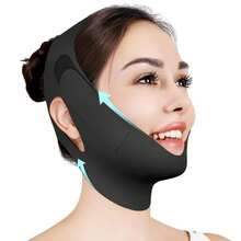 Adjustable V-Shape Chin Strap Mask - Reusable Soft Fabric | Ideal For Night Sleep, Home Yoga, After-Work Lounging & Lazy Afternoon Naps - 黑色 - 查看 6