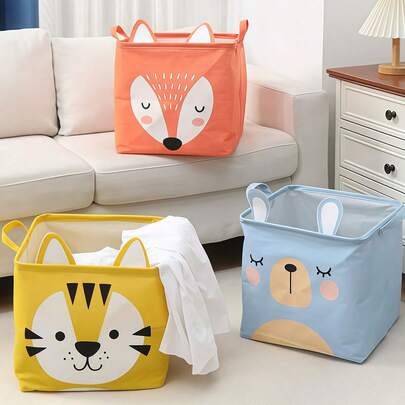 1PC Cartoon Toy Storage Basket, Clothes Storage Box, Dirty Clothes Storage Basket, Toy Storage Box With Cute Animal Design, Used For Clothes And Toy Baskets,