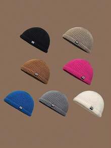 1 Peça Gorro de Pescador Simples, Boné de Malha de Cor Sólida Unissex, Chapéu de Proteção Contra Frio Estiloso, Gorro de Algema para Homens e Mulheres no Outono - Multicolorido - Visão 7