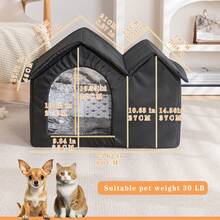 Foldable Dog Cat Kennel Waterproof Pet Shelter With Double Roof Design Elegant Insulated Warm Kennel For Small And Medium Dogs And Cats - Black - View 4