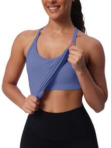 Workout Tank Tops For Women Built In Shelf Bras Padded -Racerback Athletic Tank Tops Ribbed Yoga Shirts - 灰藍色 - 查看 9