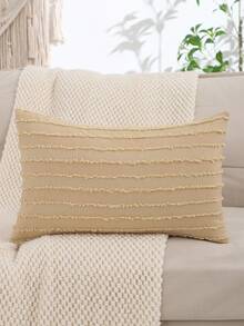 条纹提花枕套，亚麻布，适用于客厅和卧室装饰 - 卡其色 - 查看 13