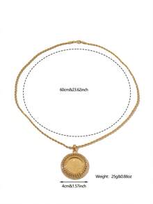 1 pieza Collar con colgante de moneda redonda de aleación de bronce vintage minimalista chapado en oro, adecuado para uso diario de mujeres y como regalo de vacaciones - Amarillo Oro - Ver 4