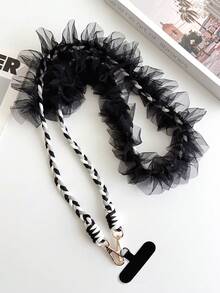 1 pieza Cordón de teléfono de encaje negro, nueva correa colgante transversal, estiloso halter para mujeres, cadena colgante para viajes al aire libre, correa para el hombro larga con almohadilla