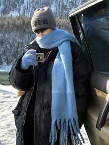 1 pieza Bufanda sólida de color macaron para hombres y mujeres, bufanda larga de borlas de alta gama cálida y gruesa, cuello de bufanda gruesa y cálida, adecuada para uso diario en primavera, otoño, invierno, clima frío, ocio, viajes, compras, etc.