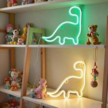 1 pezzo Lampada da parete al neon a forma di dinosauro a LED, decorazione per la camera dei bambini, luce d'atmosfera, alimentata a batteria e USB, per casa, festa, luci da fata romantiche, decorazione camera da letto