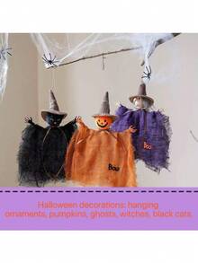 Halloween Decoration Mesh Pumpkin Ghost Witch Pendant Haunted House Party Prop Hanging Outdoor Indoor Hanging Halloween Atmosphere Decoration Pendant