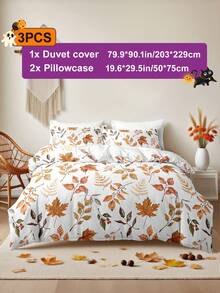 3pcs/Set Halloween Maple Leaves Pumpkin Digital Print Duvet Cover Set(1 Duvet Cover & 2 Pillowcase)Soft And Skin-Friendly Duvet Cover Bedding Set For Home, All Season Bed Sheets Set Halloween Gift - Multicolor - View 16