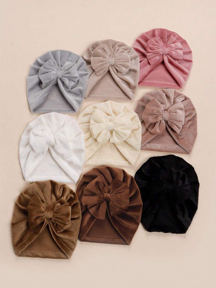 Set de 3 gorros de bebé de pana, diseño a rayas, gorros cálidos para recién nacidos, suaves y cómodos, con opciones de multicolor, versátiles para uso diario, para todas las estaciones - Multicolor - Ver 1