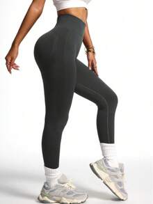 3 piezas Leggings deportivos de unicolor y sin costuras de cintura alta - Multicolor - Ver 7