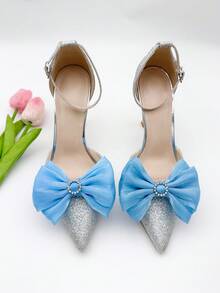 2pcs Detachable Chiffon Bow Shoe Clips, Decorative Accessories For High Heels, Sandals